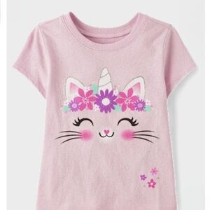⭐️⭐️ 5/$15 The Children's Place Girls' Pink Unicorn Cat Floral Tee